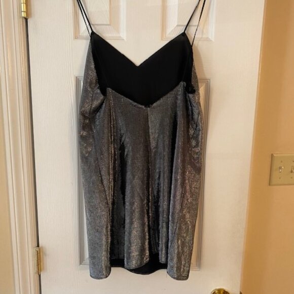 Zara women's  Silver metallic shimmery mesh slip mini dress size Large - Picture 3 of 6